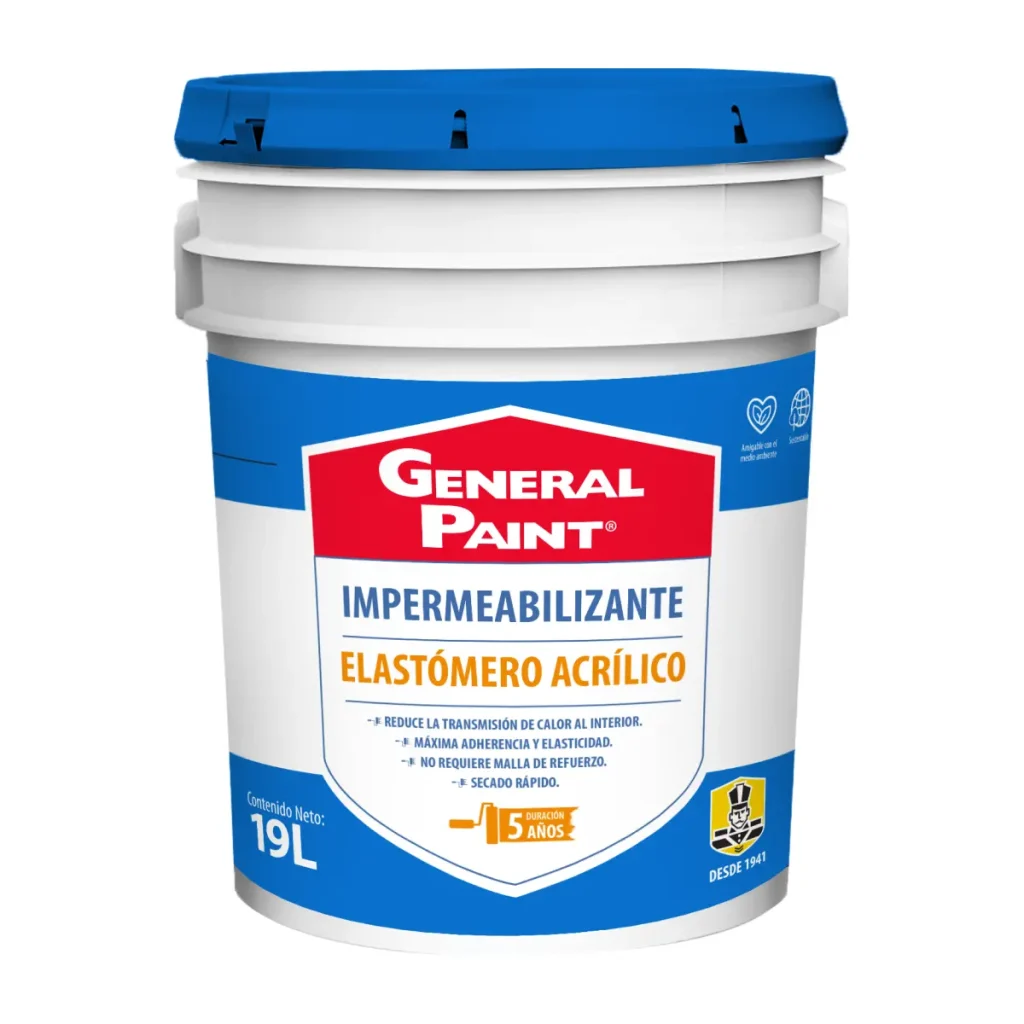Impermeabilizante elastómero acrílico 5 años General Paint para azoteas, lámina y muros exteriores