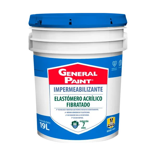 Impermeabilizante elastómero acrílico fibratado 7 años General Paint para azoteas, lámina y muros exteriores
