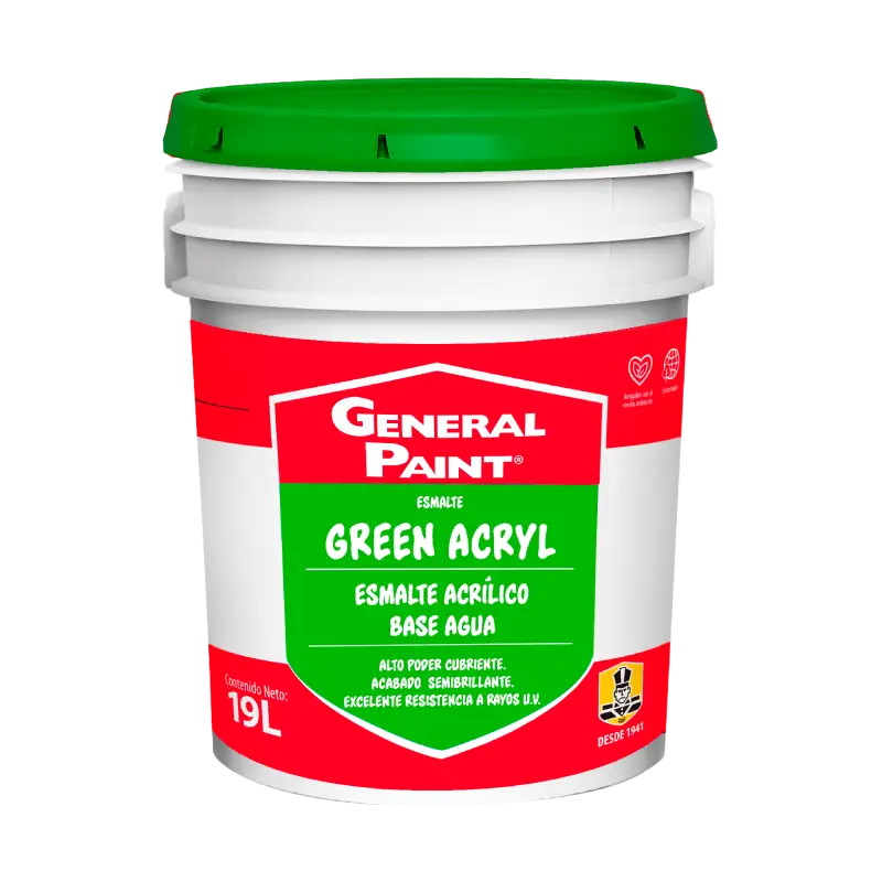 GREEN ACRYL General Paint, esmalte acrílico base agua para concreto, madera y superficies metálicas